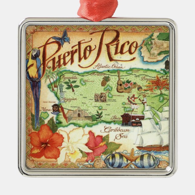 Adorno Metálico Mapa ilustrado de época de Puerto Rico (Frente)