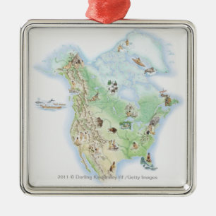 Adorno Metálico Mapa ilustrado de Norteamérica