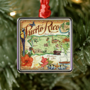Adorno Metálico Mapa ilustrado vintage de Puerto Rico