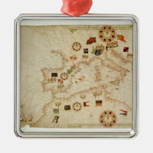 Adorno Metálico Mapa náutico miniatura del Mediterráneo central