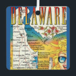 Adorno Metálico Mapa Vintage Delaware<br><div class="desc">Colorida y vintage postal del estado de Delaware reutilizada en un adorno!</div>