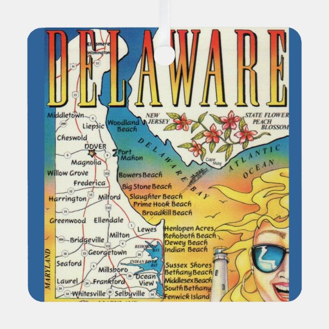 Adorno Metálico Mapa Vintage Delaware (Anverso)