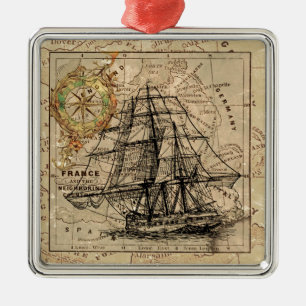 Adorno Metálico Mapa y barco del antiguo general de Francia
