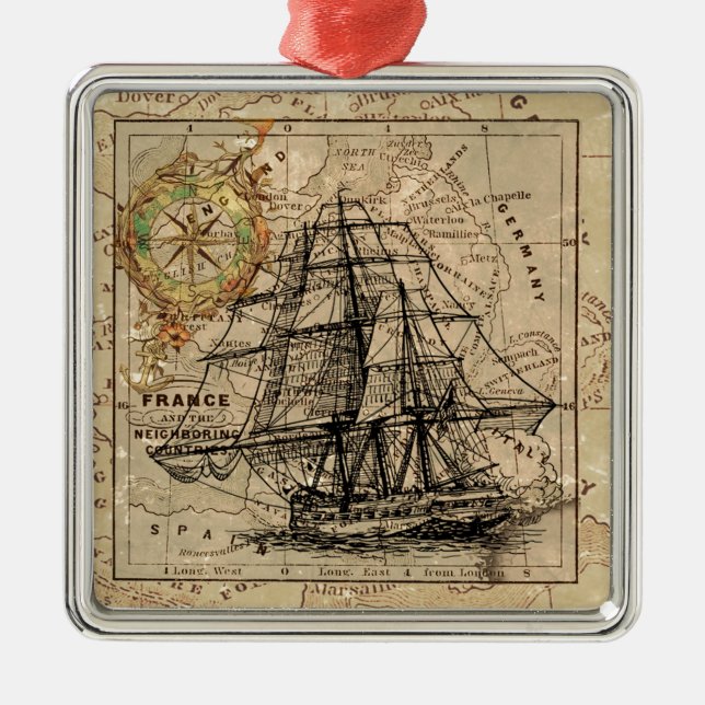 Adorno Metálico Mapa y barco del antiguo general de Francia (Frente)