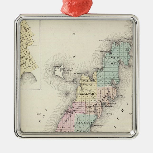 Adorno Metálico Mapas del condado de Door, bahía del esturión y de (Frente)