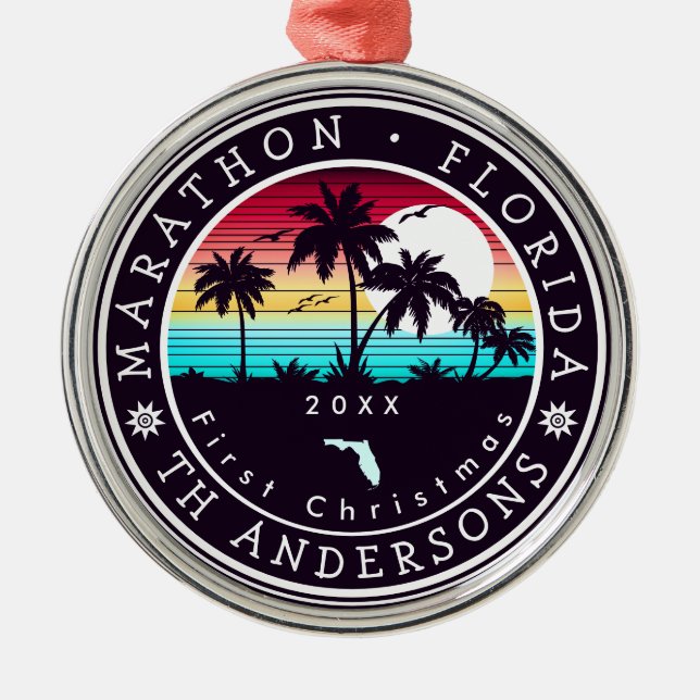 Adorno Metálico Marathon Florida Retro Sunset Palm Tree 80 (Frente)