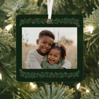 Adorno Metálico Marco de foto de guirnalda de Navidad de baya eleg