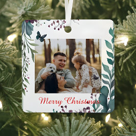 Adorno Metálico Marco floral clásico de Navidad con foto