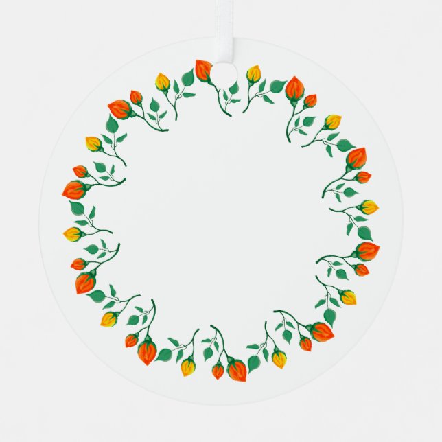 Adorno Metálico Marco redondo floral con flor rosa amarilla y roja (Anverso)