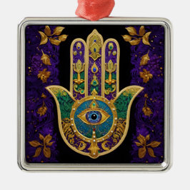 Adorno Metálico Mardi Gras Gold Purple Green Hamsas Art