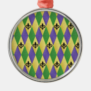Adorno Metálico Mardi Gras Harlequin Fleur De Lis