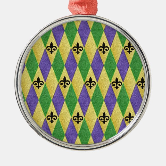 Adorno Metálico Mardi Gras Harlequin Fleur De Lis (Frente)
