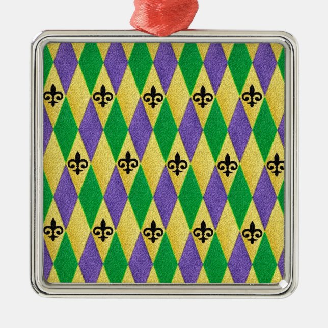 Adorno Metálico Mardi Gras Harlequin Fleur De Lis (Frente)