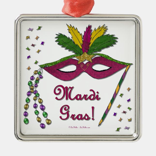 Adorno Metálico Mardi Gras Mask Feather Beads (Frente)