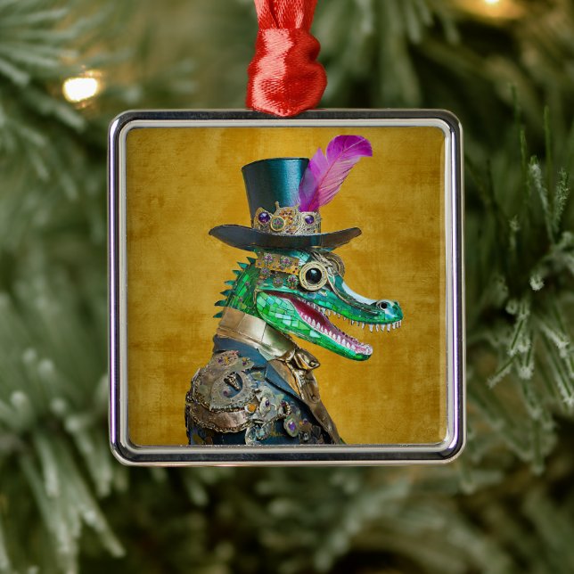 Adorno Metálico Mardi Gras Steampunk Fiesta Animal Alligator (Árbol)