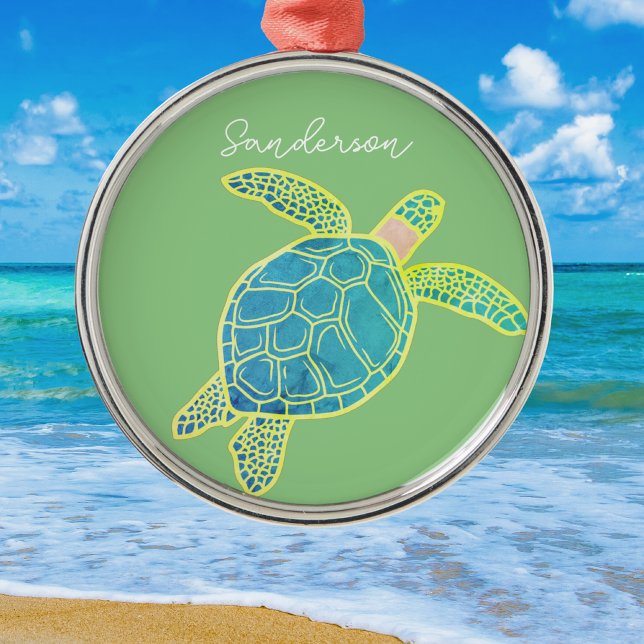 Adorno Metálico Marea costera náutica Tortuga azul amarillo verde (Subido por el creador)