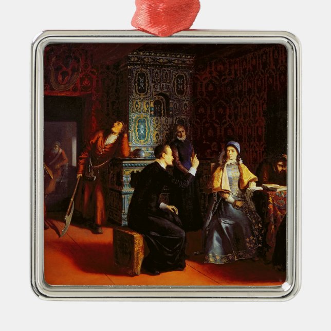 Adorno Metálico Marina Mniszech bajo detención con un sacerdote, (Frente)