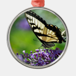 Adorno Metálico Mariposa amarilla y negra sobre lavanda