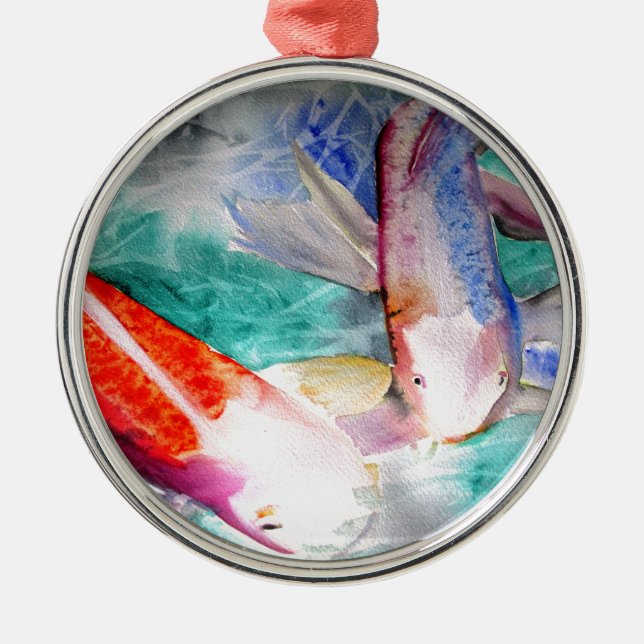 Adorno Metálico Mariposa Koi acuarela Arte de pescado japonés (Frente)
