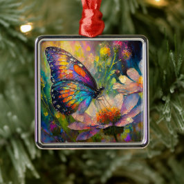 Adorno Metálico Mariposa y flores silvestres coloridas al amanecer