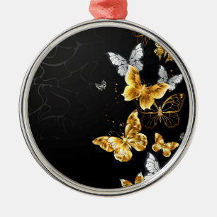 Adorno Metálico Mariposas doradas y blancas