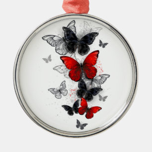 Adorno Metálico Mariposas Morpho voladoras negras y rojas