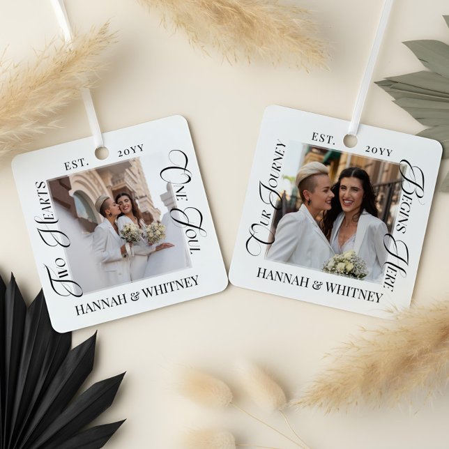 Adorno Metálico Married Couples Photo Two Hearts One Soul Keepsake (Married Couples Photo Two Hearts One Soul Keepsake Metal Ornament)