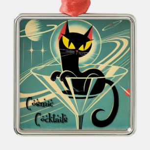 Adorno Metálico Martini de gato negro de la era espacial futurista