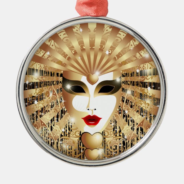 Adorno Metálico Máscara Fiesta del Carnaval de Venecia Dorada (Frente)