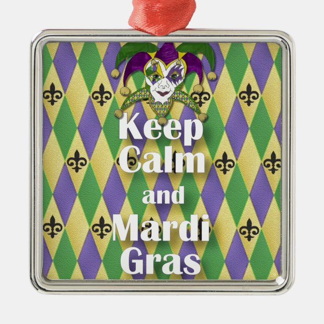 Adorno Metálico Máscara Jester mantener la calma y el Mardi Gras (Frente)