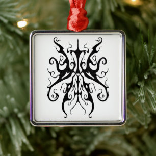 Adorno Metálico Máscara Tribal Abstracta en Blanco y Negro Elegant