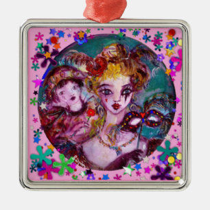 ADORNO METÁLICO MÁSCARAS Y CONFETTI DE MASQUERADE VENECIANA DE VAL