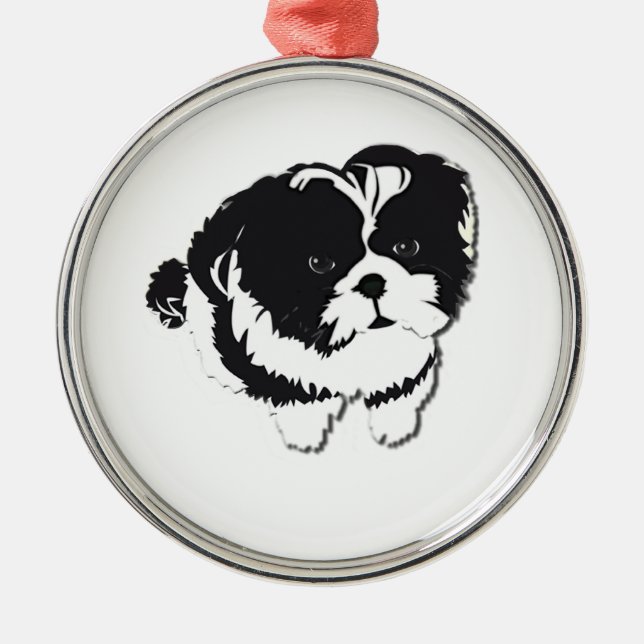 Adorno Metálico Mascota blanco negro del perro de Shih Tzu (Frente)