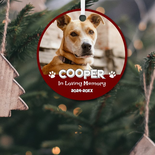 Adorno Metálico Mascota conmemorativo Keepsake con foto de perro d (Cute dog cat name pet memorial remembrance ornament for keepsake gift after pet loss with red white)