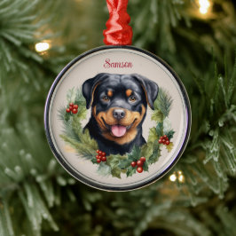 Adorno Metálico Mascota  de Navidades Rottweiler Raza de perro en 