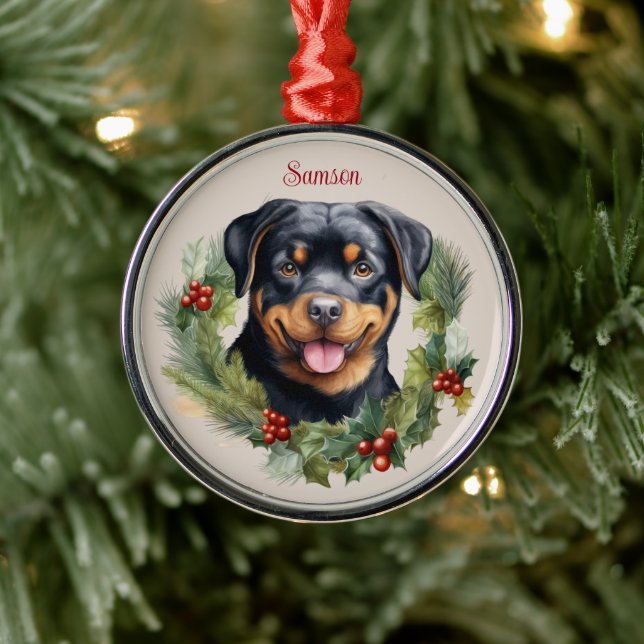 Adorno Metálico Mascota  de Navidades Rottweiler Raza de perro en  (Árbol)