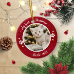 Adorno Metálico Mascota Gato Primera Navidad Simple Foto Rustica<br><div class="desc">Mascota Gato Primera Navidad Simple Foto Rústica Ornamento Cerámico</div>