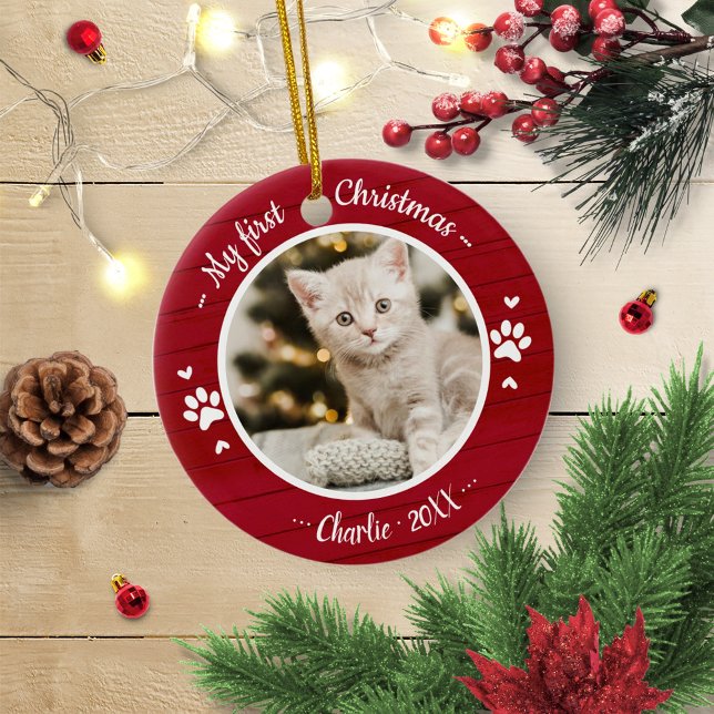 Adorno Metálico Mascota Gato Primera Navidad Simple Foto Rustica (Subido por el creador)