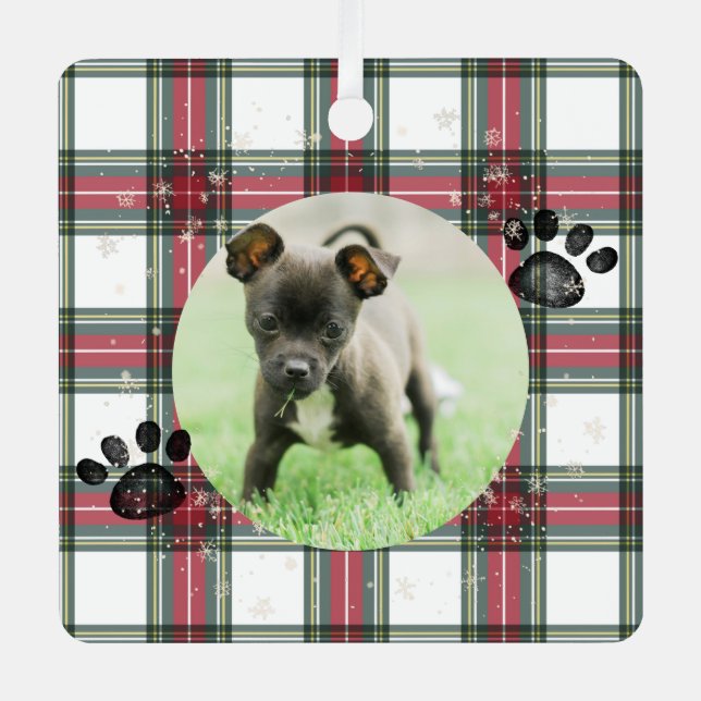 Adorno Metálico Mascota Memorial Foto Red Plaid Personalizada (Anverso)