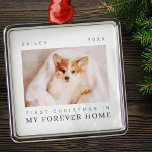 Adorno Metálico Mascota Primera Navidad En La Moda Moderna De Fore<br><div class="desc">El diseño está compuesto por una tipografía moderna de moda con fuentes sans serif y serif. Añada una foto personalizado de un mascota adoptado y del año.</div>