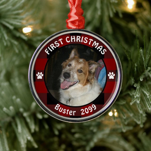 Adorno Metálico Mascota PRIMERA NAVIDAD RÚSTICA Red Black Plaid Ph (Árbol)