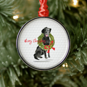 Adorno Metálico Mascotas de Wreath Holly del Merry Christmas Black