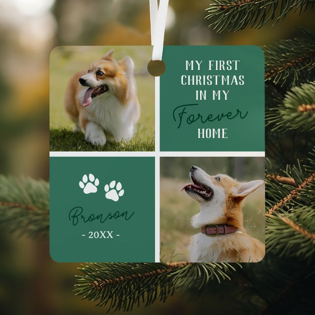 Adorno Metálico Mascotas Primera Navidad Forever Home Green Photo (Subido por el creador)