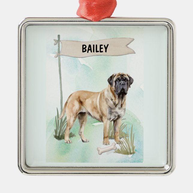 Adorno Metálico Mastiff Watercolor Personalized Dog (Frente)