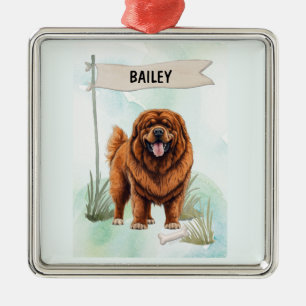 Adorno Metálico Mastín Tibetano Acuarela Perro Personalizado