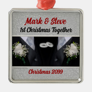 Adorno Metálico Matrimonio gay de Groom y Groom primer Navidad