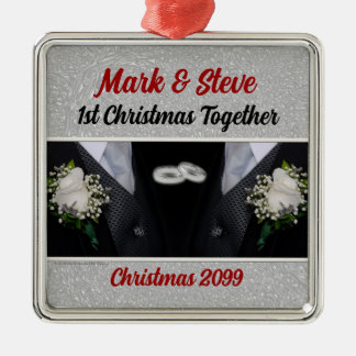 Adorno Metálico Matrimonio gay de Groom y Groom primer Navidad