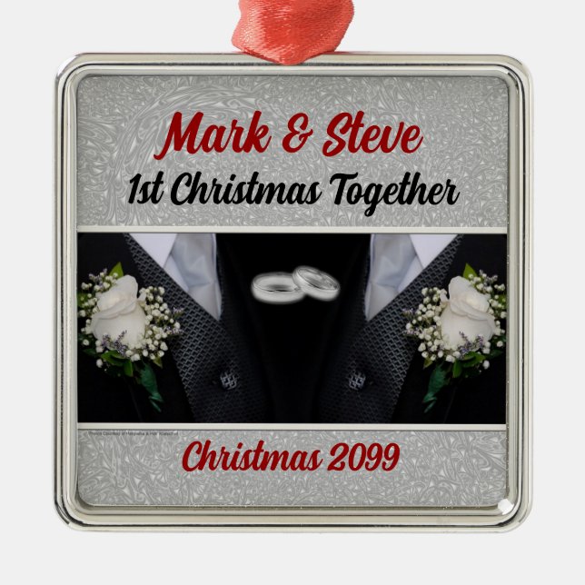 Adorno Metálico Matrimonio gay de Groom y Groom primer Navidad (Frente)