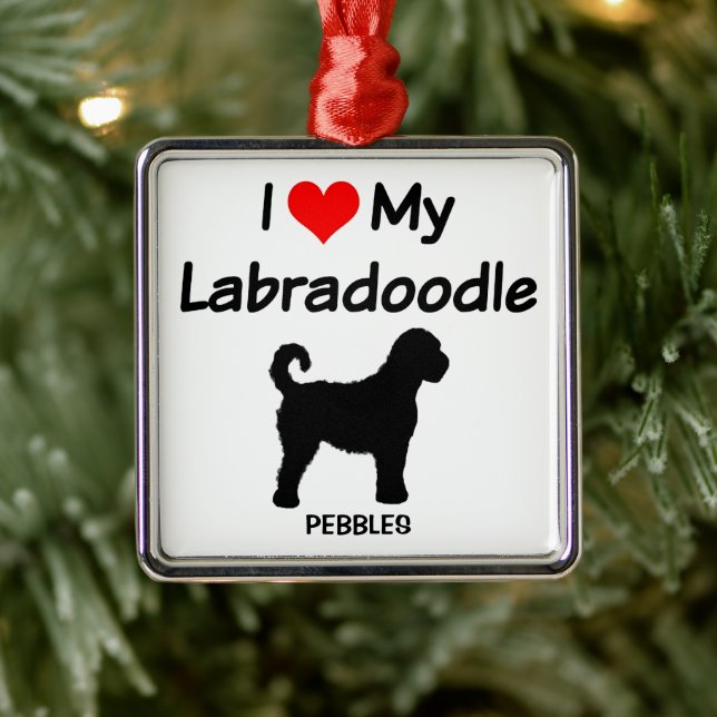 Adorno Metálico Me encanta mi silueta de perro de labadoodle (Árbol)
