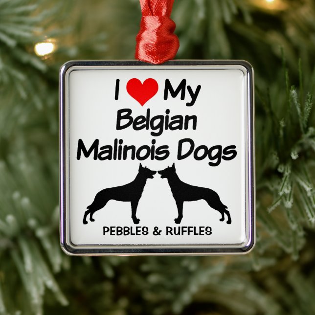 Adorno Metálico Me encantan mis dos perros malinois belgas (Árbol)